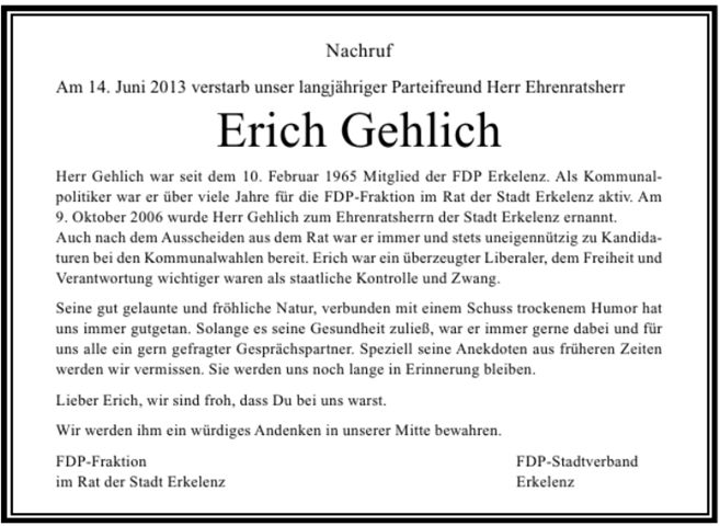 Nachruf Erich Gehlich